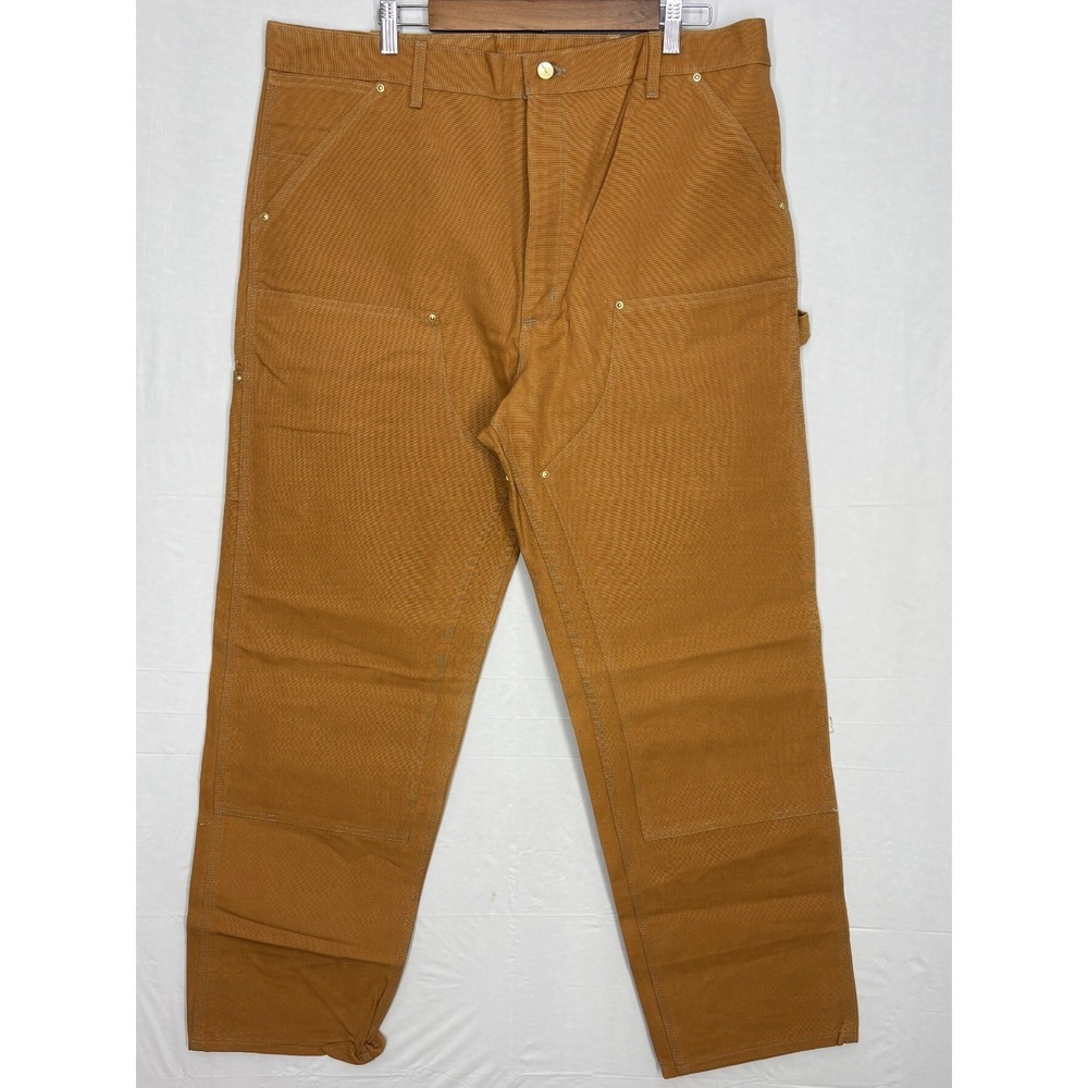 Carhartt Duck Work Dungaree Pants Mens Brown Double Knee Flat Front 40x34 NWOT